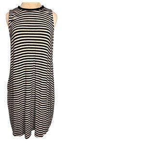 Time & true dress XL16/18 Black White Stripes Pockets Mini Stretch Sleeveless Ro